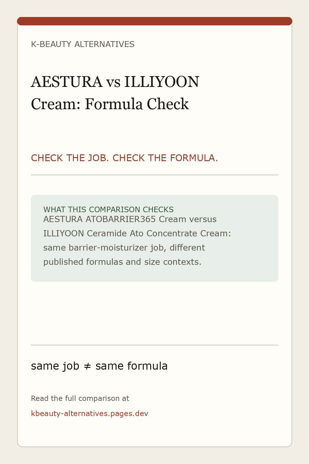 AESTURA versus ILLIYOON cream comparison: the same broad barrier-moisturizer job with different published formulas