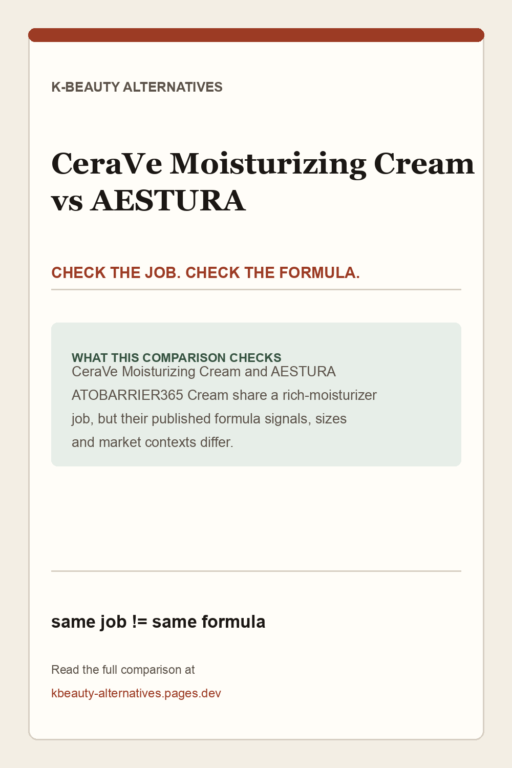 CeraVe versus AESTURA cream comparison: the same rich-moisturizer job with different published formulas