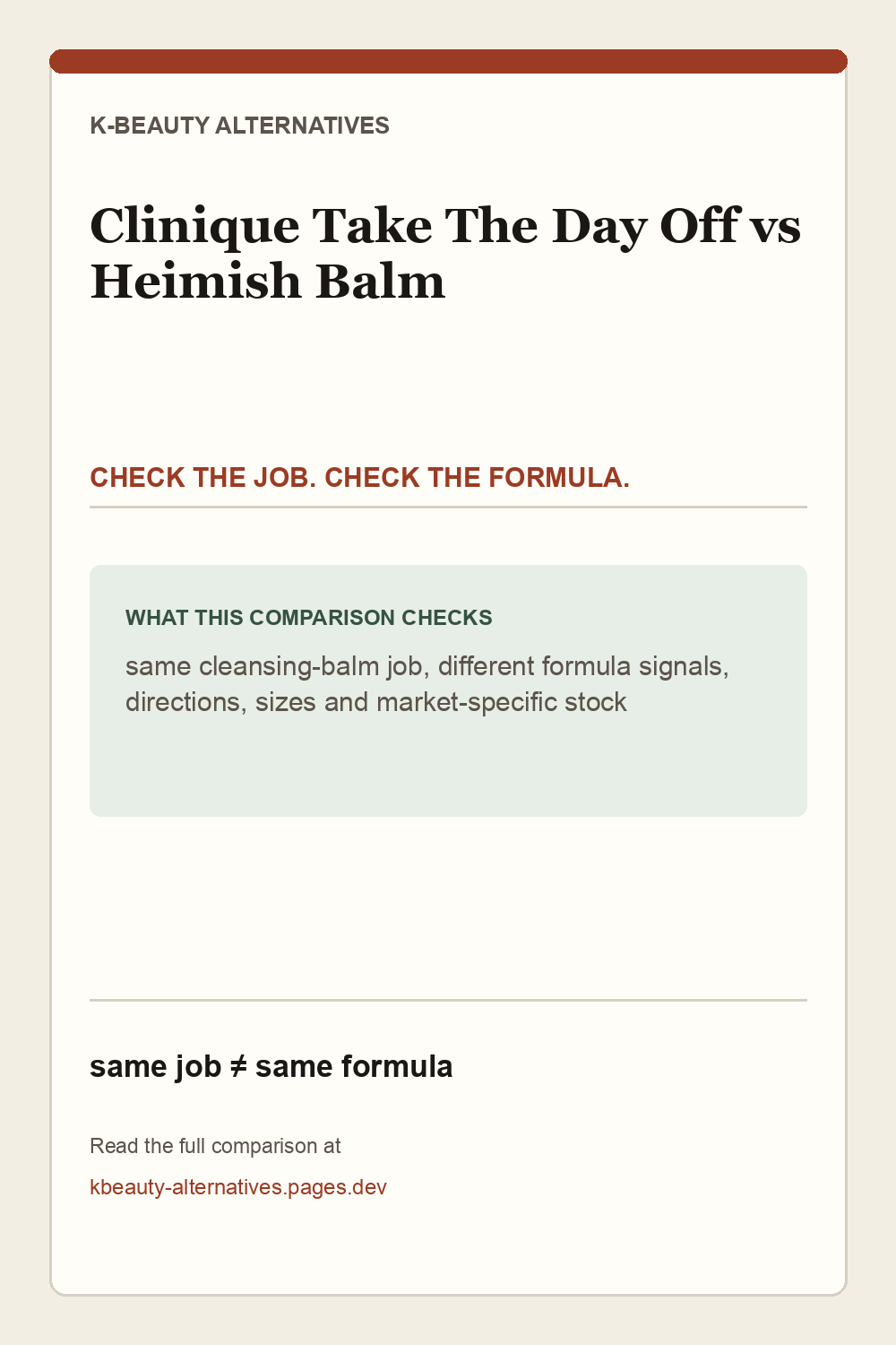 Clinique Take The Day Off Cleansing Balm versus Heimish All Clean Balm: the same broad cleansing-balm job with different published formula signals