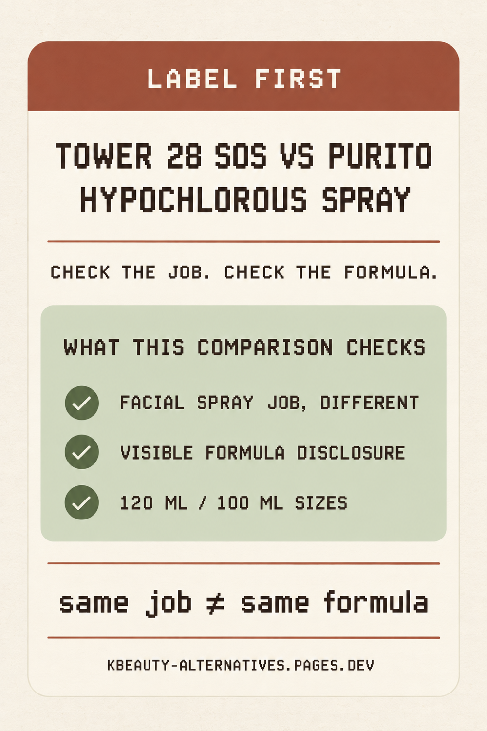 Tower 28 SOS versus Purito Hypochlorous Acid Rescue Spray: overlapping facial-spray job with different published labels